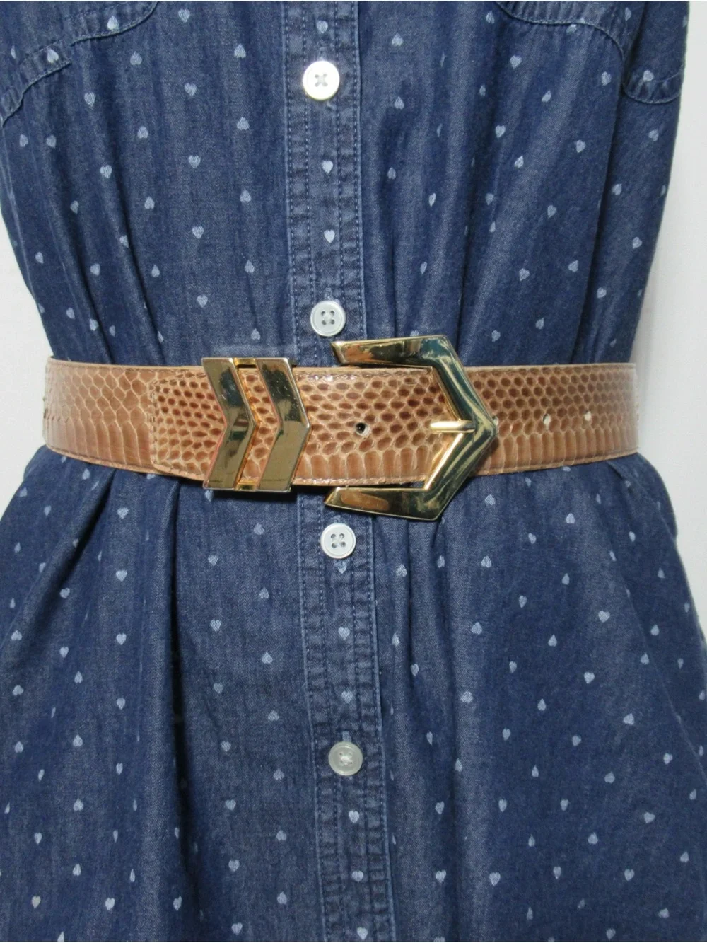 Vintage Genuine Snakeskin Belt with Arrow Buckle